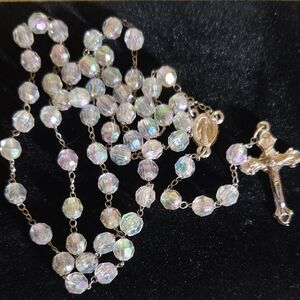 #615 Elegant Crystal Beaded Rosary Necklace 16 Inches